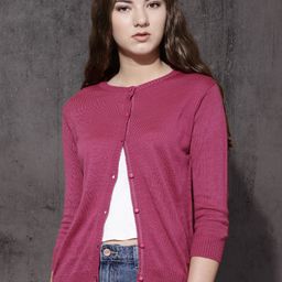 Roadster Women Pink Solid Cardigan-19