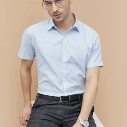 Code By Lifestyle White & Blue Slim Fit Printed Shirt-picture-4
