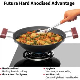 Hawkins Black Hard Anodised 25.5 cm Non-Toxic Kadai (2 L) - Set of 1 image 3