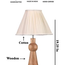 Devansh Off White & Brown Frustum Shaped Wooden Table Lamp-image-92