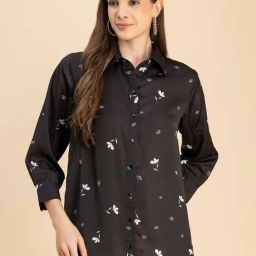 Moomaya Black Floral Print Shirt-image-46