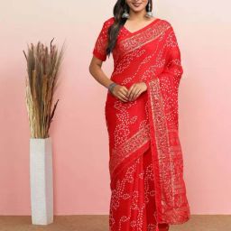 MAHALASA Red Printed Saree With Unstitched Blouse-picture-28