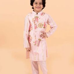 Pspeaches Boys Pink Cotton Regular Fit Floral Print Kurta Set-picture-24