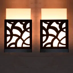 Gojeeva Black 2 Pieces Textured Contemporary Rectangle Shaped Wooden Wall Lamp-19