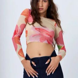 Color Capital Beige Slim Fit Printed Top-image-45