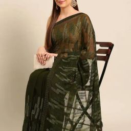 MAHALASA Mehndi Green Embroidered Saree With Unstitched Blouse-picture-29