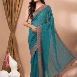 MAHALASA Teal Blue Embellished Saree With Unstitched Blouse-image-52