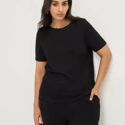 Gia by Westside Black Ribbed Textured T-Shirt-picture-9