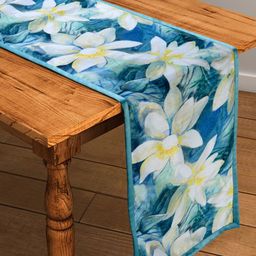 SWAYAM Blue & White 72" x 12" Polycotton Floral Print Table Runner-36