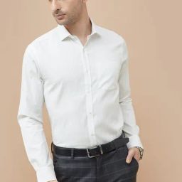 Code By Lifestyle White Slim Fit Striped Shirt-image-74