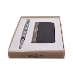 Sheaffer Brushed Chrome Nickel-Plated Cap Ball Pen with Business Card Holder Set, WP19327-picture-26