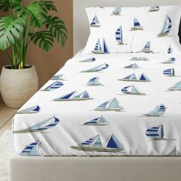 Urban Space Blue Cotton Printed 144 TC Double Flat Bedsheet with 2 Pillow Covers-picture-25