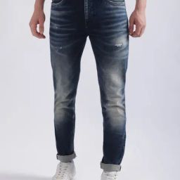 Iconic Men Washed Slim Tapered Fit Cotton Jeans-image-4