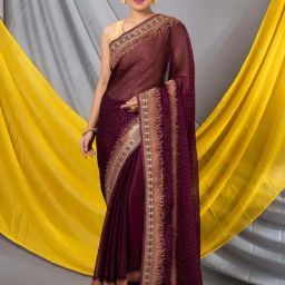 MAHALASA Wine Embellished Saree With Unstitched Blouse-picture-41