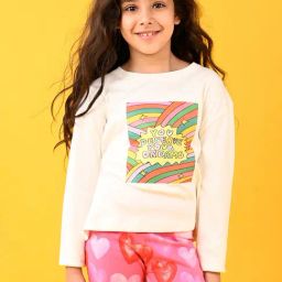 Anthrilo Girls Cream Printed Full Sleeves T-Shirt-image-94