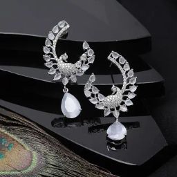 Zeneme Rhodium Plated Silver Toned White AD Drop Earrings-32