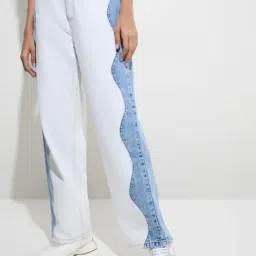 Nuon by Westside White Wavy Colour-Blocked Relaxed-Fit High-Rise Jeans-image-11