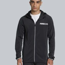 Puma Grey Regular Fit Logo Printed Sports Hoodie-image-67