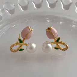 SUBHAGALANKAR Gold-Plated Artificial Stones Studded & Beaded Floral Shaped Studs-image-65