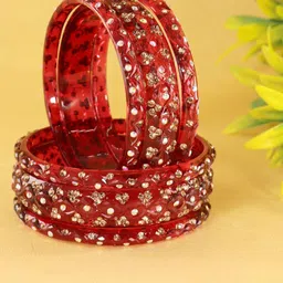 LAVAZZA Set Of 6 Zircon Diamond & Beads Work Glass Bangles-2