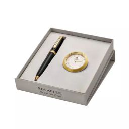 Sheaffer Matte Black Gold-Plated Trim Ball Pen with Table Clock Set, WP19759-picture-20