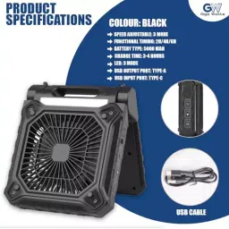 GIGAWATTS Portable LED Solar Fan with Panel 5000 mAh Rechargeable Battery 5 Speed Power, HGN1121 image 2