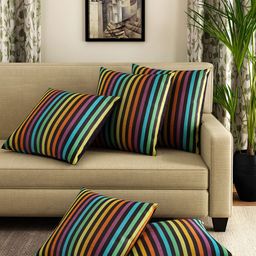 SWAYAM Multicoloured Set of 5 Striped 24" x 24" Square Cushion Covers image 1