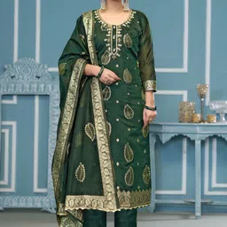 HERE&NOW Floral Woven Design Beads And Stones Modal Banarasi Unstitched Dress Material-image-61