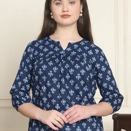 Moda Rapido Floral Print Indigo Organic Cotton Empire Top-image-23