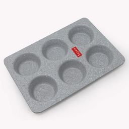 HAZEL Alfa Heavy Gauge Premium Aluminium Granite Finish Non Stick Microwave Safe Muffin Tray - Grey-27