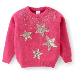 Babyhug Full Sleeves Pullover Sequined Star Design - Fushia-image-68
