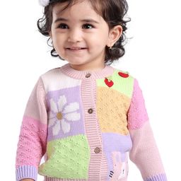 Babyoye Eco-Conscious Cotton Full Sleeves Floral & Animal Design Colour Block Sweater  - Multicolour-image-104