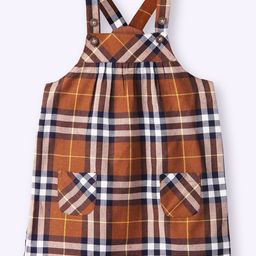 Beebay SleevelessTartan Window Pane Checked Pinafore Dress - Brown-image-1