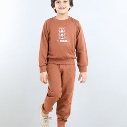 Aww Hunnie Full Sleeves Placement Cartoon Rice Cake Printed Winter  Sweatshirt And Joggers Set - Brown-picture-14