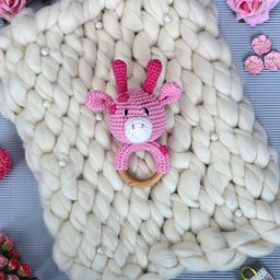 Love Crochet Art Crochet Wooden Giraffe Rattle - Pink-17