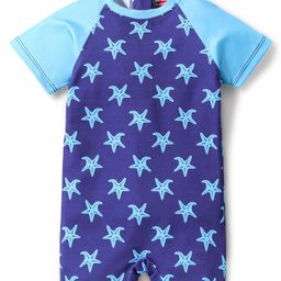 Babyhug Raglan Sleeves Legged Swimsuit Starfish Print - Navy Blue-image-35