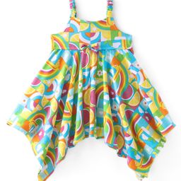 Babyhug Cotton Jersey Singlet Asymmetrical Frock with Bow Rainbow Print - Multicolor-image-65