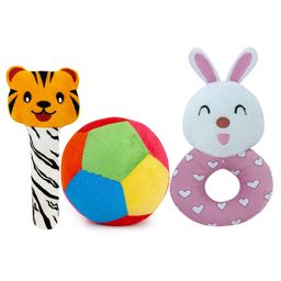 SnugglePuff Combo (3-in-1): Tiger & Bunny Rattles, 11cm Ball  Multicolor-16