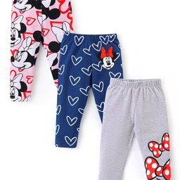 Babyhug Single Jersey Knit Full Length Leggings With Minnie Mouse Print Pack of 3 - Multicolor-image-66