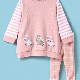 ToffyHouse Knitted Full Sleeves Striped T-Shirt & Stockings with Ship Embroidery & Polka Dots Foil Print - Pink-picture-18