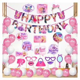 Zyozi Barby Theme Birthday Decorations Kit - Banner, Balloons & Photo Booth Props Pink (Pack Of 43)-image-65