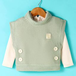 Little Kangaroos Fleece Knitted Sweater with Full Sleeves Knitted Inner T-Shirt - Olive Green-image-91