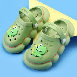 Babyoye Clogs with Back Strap Closure & Dino Applique - Green-13