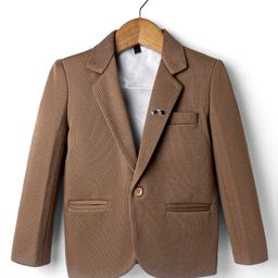 Rikidoos Full Sleeves Solid Textured Blazer - Brown-image-79