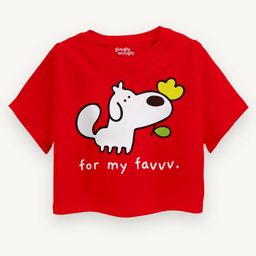 Guugly Wuugly Super Soft Combed Compact Cotton Knit Half Sleeves Dog Printed Skin Friendly Top - Red-image-5