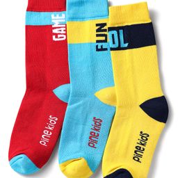 Pine Kids Knit Ankle Length Silvadur Antimicrobial Socks with Text Design Pack of 3 - Red Light Blue & Yellow-image-73
