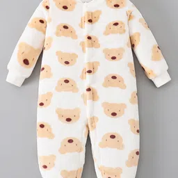 Mark & Mia Full Sleeves Front Open Winter Wear Romper with Bear Print - White-picture-14