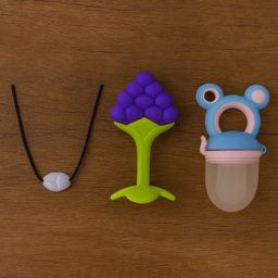 Badal Kidz Presents combo of 3 includes 1 Standing Fruit Teether ,1 Mickey Fruit Feeder and 1 tlismi moti - Blue, Blue-12