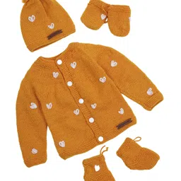 The Original Knit Full Sleeves Hearts Embroidered Sweater With Cap Mittens & Socks Set - Mustard-picture-3