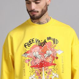 SILISOUL Men Graphic Printed Pure Cotton Oversized Pullover Sweatshirt-image-107